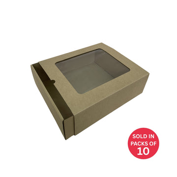 Corrugated Kraft Sliding Gift Box with Window 344x305x110mm (Pack of 10)
