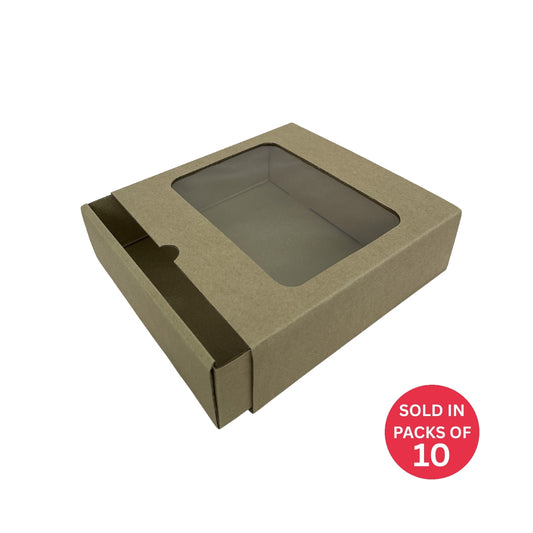 Corrugated Kraft Sliding Gift Box with Window 231x225x67mm (Pack of 10)