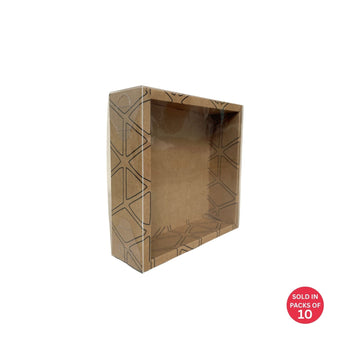 Square Cookie Box (Kraft) 190x190x60mm (Geometric)