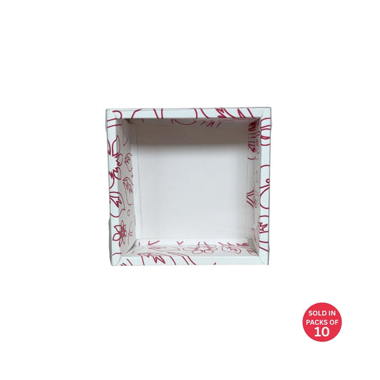 Square Cookie Box (White) 190x190x60mm (Pink Flowers)