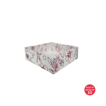 Square Cookie Box (White) 190x190x60mm (Pink Flowers)
