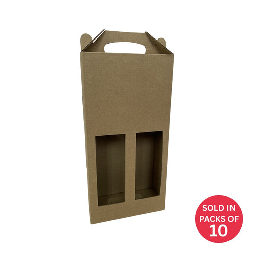 Kraft 2 Bottle Wine Box With Handle (Pack of 10)