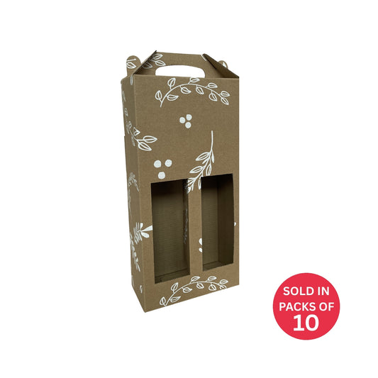 Kraft 2 Bottle Wine Box with Handle (Botanical) (Pack of 10)