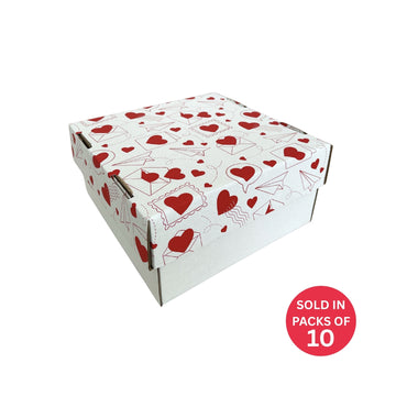 E-Flute Gift Box (White) 200x200x100mm (Red Love Letters) (Pack of 10)