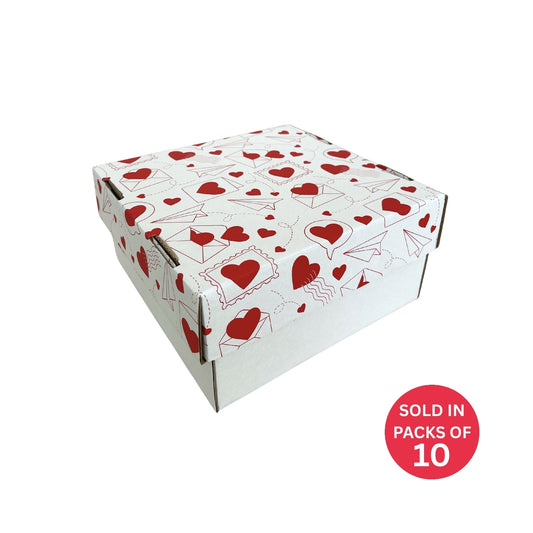 E-Flute Gift Box (White) 200x200x100mm (Red Love Letters) (Pack of 10)