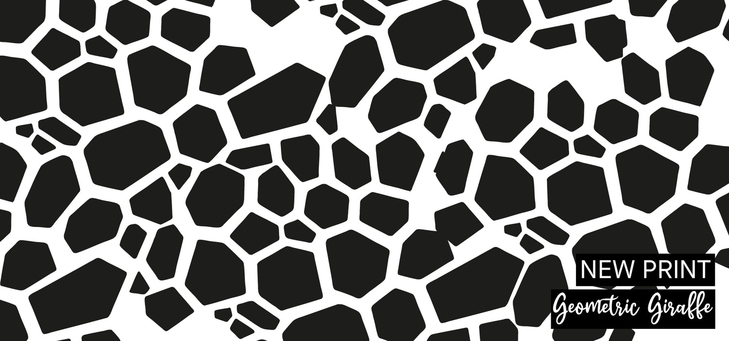 Geometric giraffe pattern with black shapes on a white background