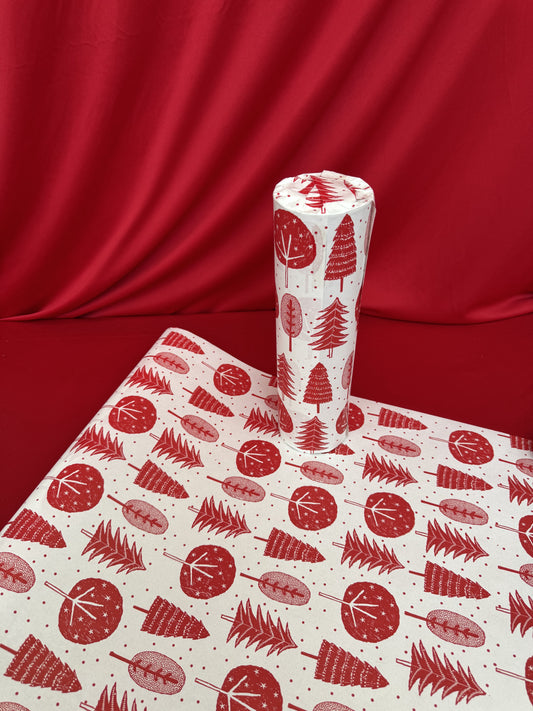 Christmas Trees (Red on White) Gift Wrap (10m x 500mm)