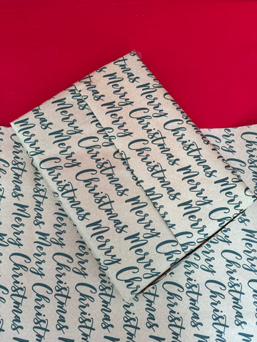 Merry Christmas (Green on Kraft) Gift Wrap (10m x 500mm)