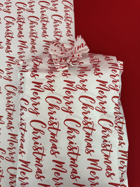 Merry Christmas (Red on White) Gift Wrap (10m x 500mm)