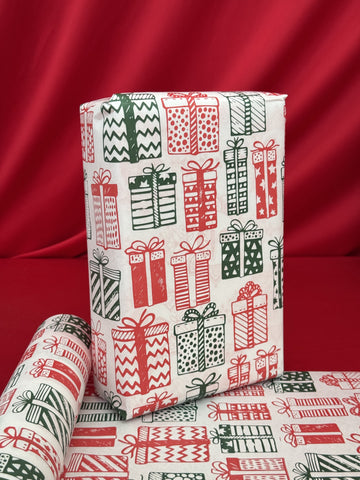 Christmas Gifts (on White) Gift Wrap (10m x 500mm)