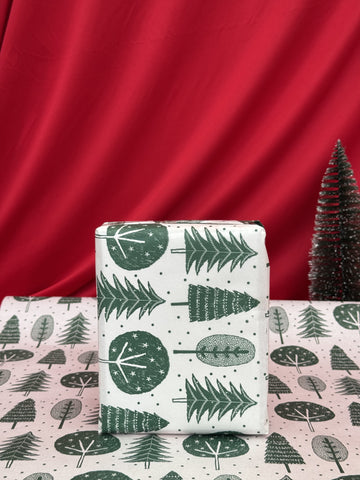 Christmas Trees (Green on White) Gift Wrap (10m x 500mm)