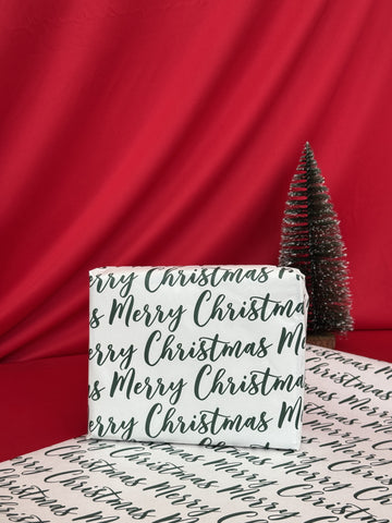 Merry Christmas (Green on White) Gift Wrap (10m x 500mm)