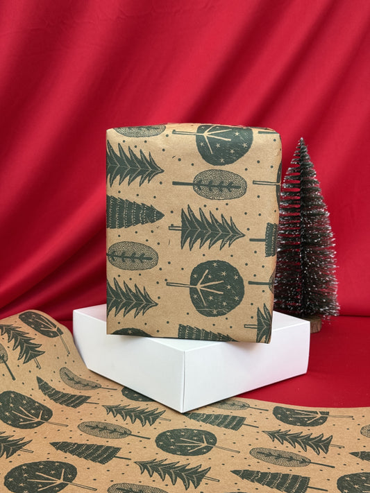 Christmas Trees (Green on Kraft) Gift Wrap (10m x 500mm)