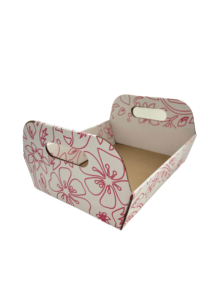 White Hamper Tray with Handles (Pink Flowers)