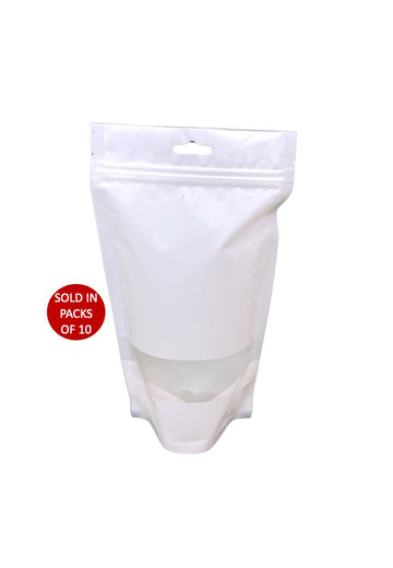 White Stand Up Pouch with Window (130x220mm) (Pack of 10)