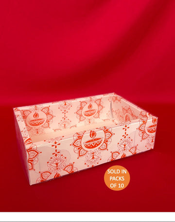 White Cookie Box (Orange Diwali) 216x138x60mm (Pack of 10)