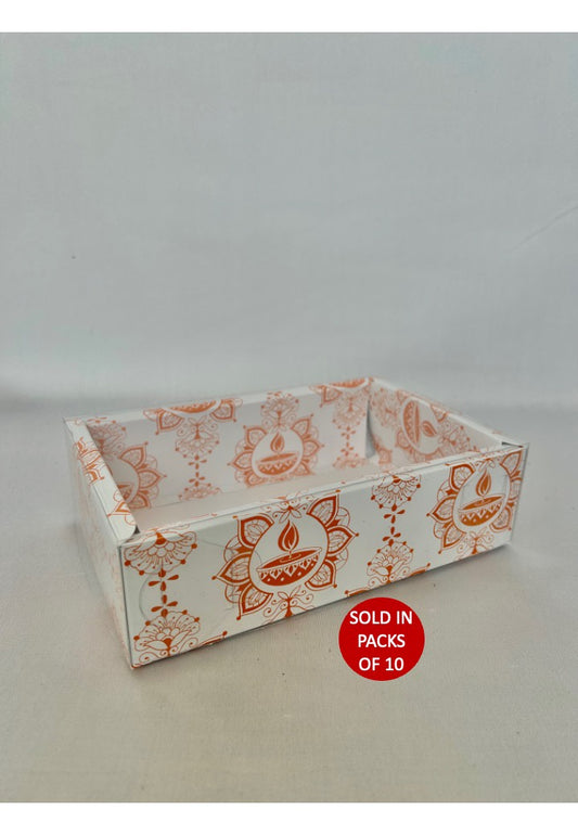 White Cookie Box (Orange Diwali) 216x138x60mm (Pack of 10)