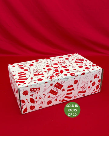 White Shoebox 349x211x111mm (Red Tinsel Toes) (Pack of 10)