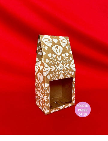 Kraft Coffee Box with Window 190x90x60mm (White Heart Blooms) (Pack of 10)