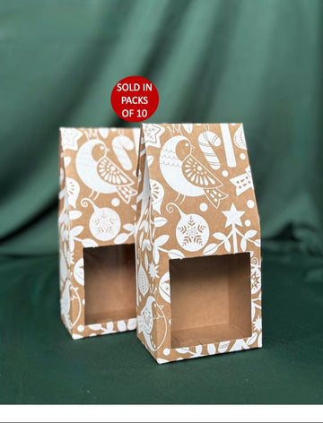 Kraft Coffee Box with Window (White Festive Forest) (Pack of 10)
