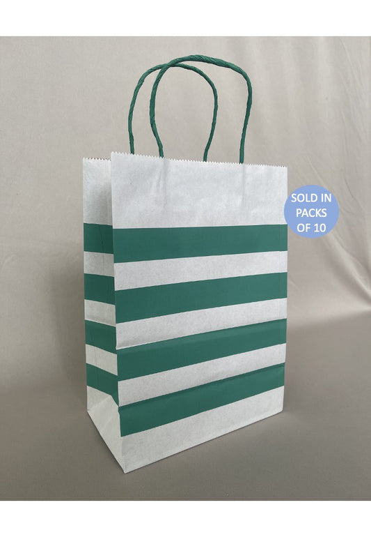 Gift Bag Green Stripes 210x125x300mm (Pack of 10)