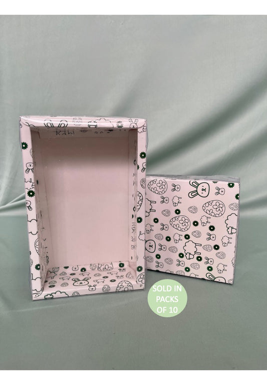 White Cookie Box (Green Easter) 216x138x60mm (Pack of 10)