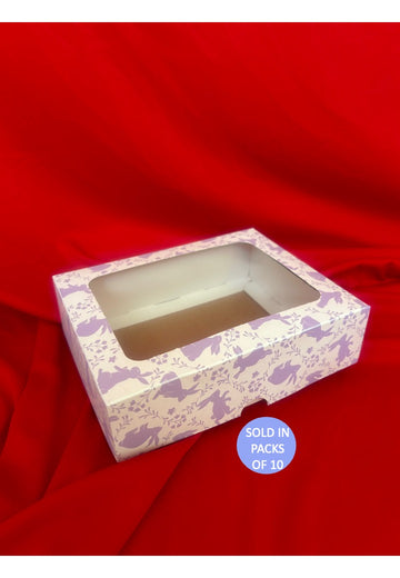 White Biscuit Box with Window (Lilac Bunny Blooms) (Pack of 10)