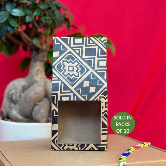 Decorative photo frame with geometric pattern on a red background