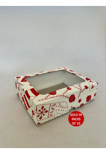 White Biscuit Box with Window (Red Tinsel Toes)175x135x50mm(Pack of 10)