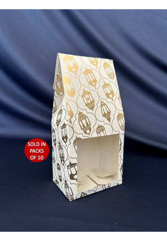 White Coffee Box with Window (Golden Lanterns) (Pack of 10)