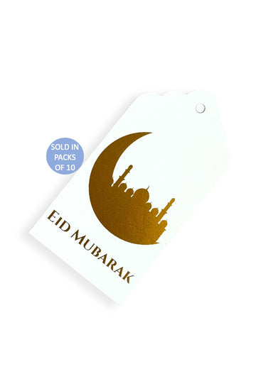 Mosque Moon Eid Tag (Gold on White)