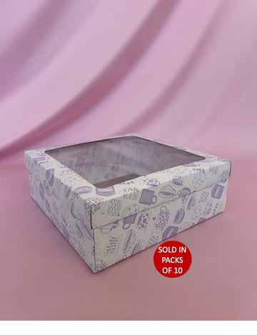 Bento Cake Box (White) 250x250x60mm (Lilac Sips 'n Sweets) (Pack of 10)
