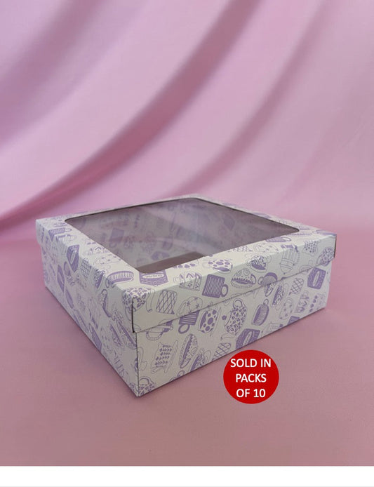 Bento Cake Box (White) 250x250x60mm (Lilac Sips 'n Sweets) (Pack of 10)