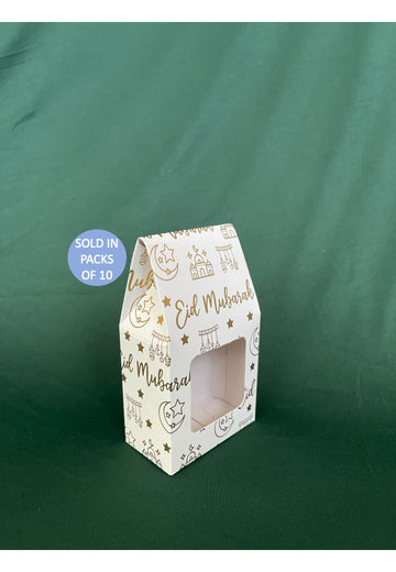 Small White Coffee Box (Gold Eid Mubarak) (145x80x45mm) (Pack of 10)