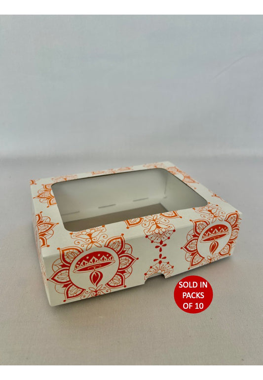 White Biscuit Box with Window (Orange Diwali) (Pack of 10)