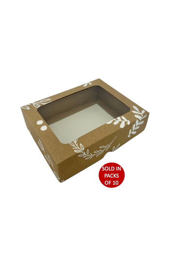 Kraft Biscuit Box with Window (Botanical) 175x135x50mm (Pack of 10)