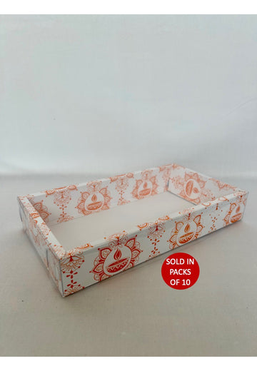 Snack Platter Box (White) 316x170x50mm (Orange Diwali) (Pack of 10)