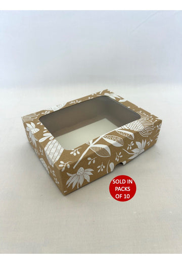 Kraft Biscuit Box with Window (White Fynbos Fantasy)175x135x50mm (Pack of10)