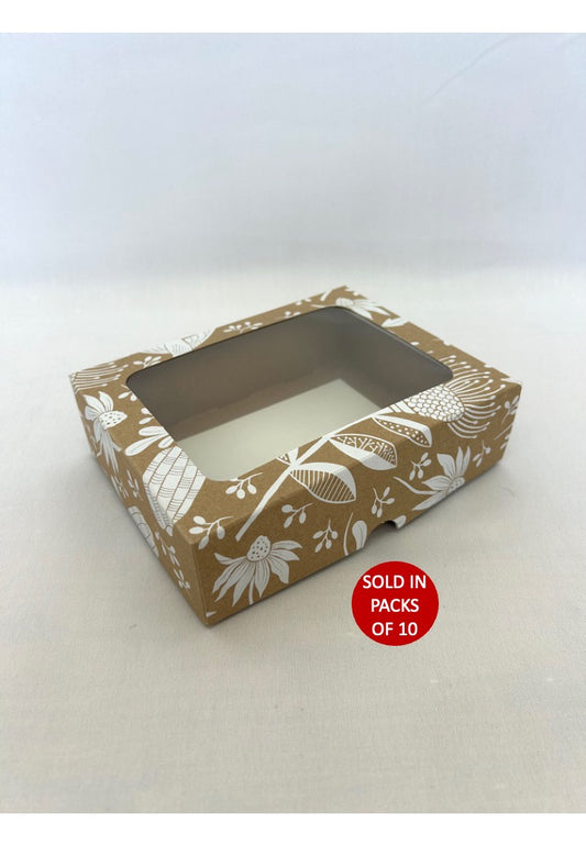 Kraft Biscuit Box with Window (White Fynbos Fantasy)175x135x50mm (Pack of10)
