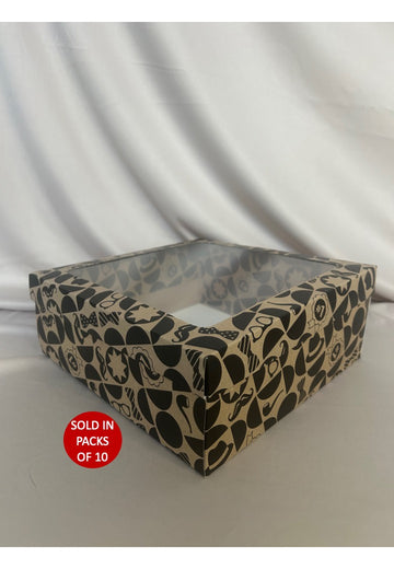 Bento Cake Box (Kraft) 250x250x90mm (Black Dapper Dad) (Pack of 10)