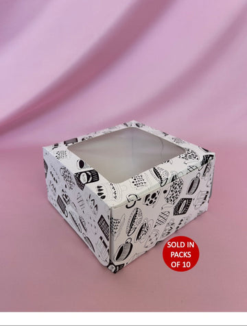 4 Cupcake Box (White) 155x155x85mm (Black Sips 'n Sweets) (Pack of 10)