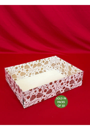 White Hamper Box (300x220x80mm) Gold Pinecone Party (Pack of 10)
