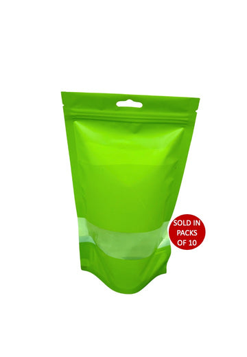 Green Stand Up Pouch with Window (130x220mm) (Pack of 10)