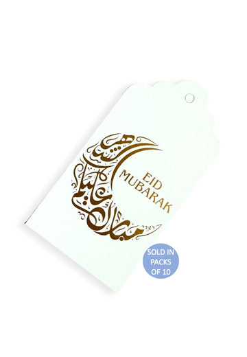 Arabic Crescent Eid Tag (Gold on White)