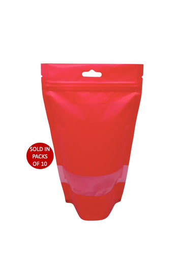 Red Stand Up Pouch with Window (130x220mm) (Pack of 10)
