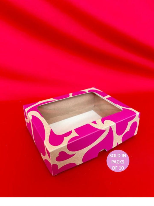 Kraft Biscuit Box with Window (Pink Whirlwind Love) 175x135x50mm (Pack of 10)