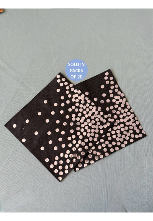 Black Serviettes (Silver Dot) (Pack of 20)
