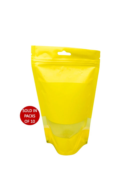 Yellow Stand Up Pouch with Window (130x220mm) (Pack of 10)