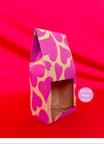 Kraft Coffee Box with Window 190x90x60mm (Pink Whirlwind Love) (Pack of 10)