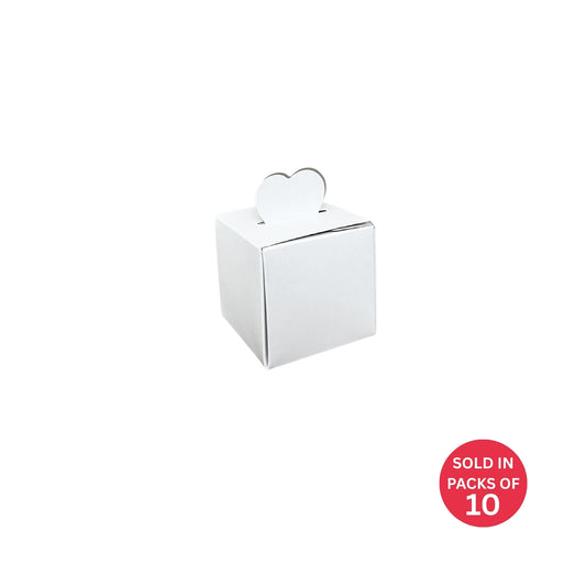 Square Box with Heart Closure (White) 60x60x60mm (Pack of 10)